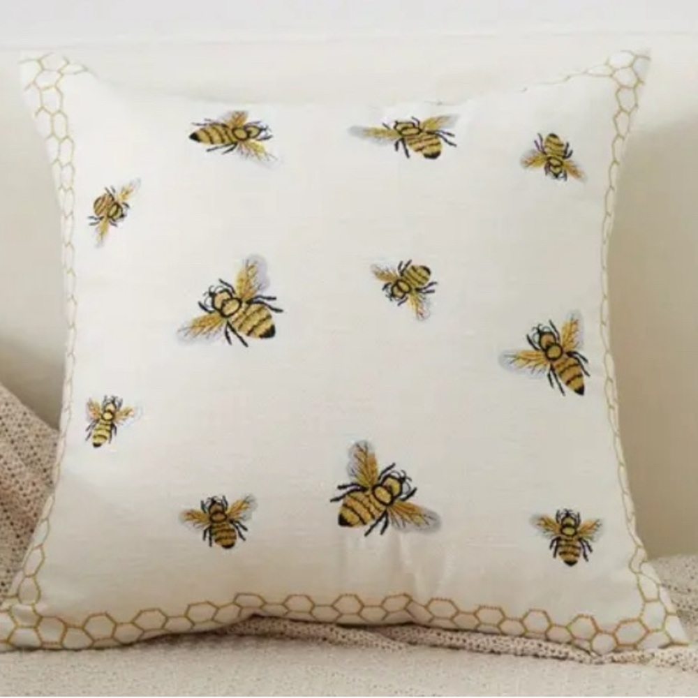 NEW - Timeless and Classic Embroidered Bee Throw Pillow Slip Cover